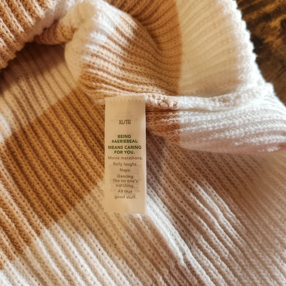 Striped Tan and Cream Women's Sweater - Picture 7 of 8